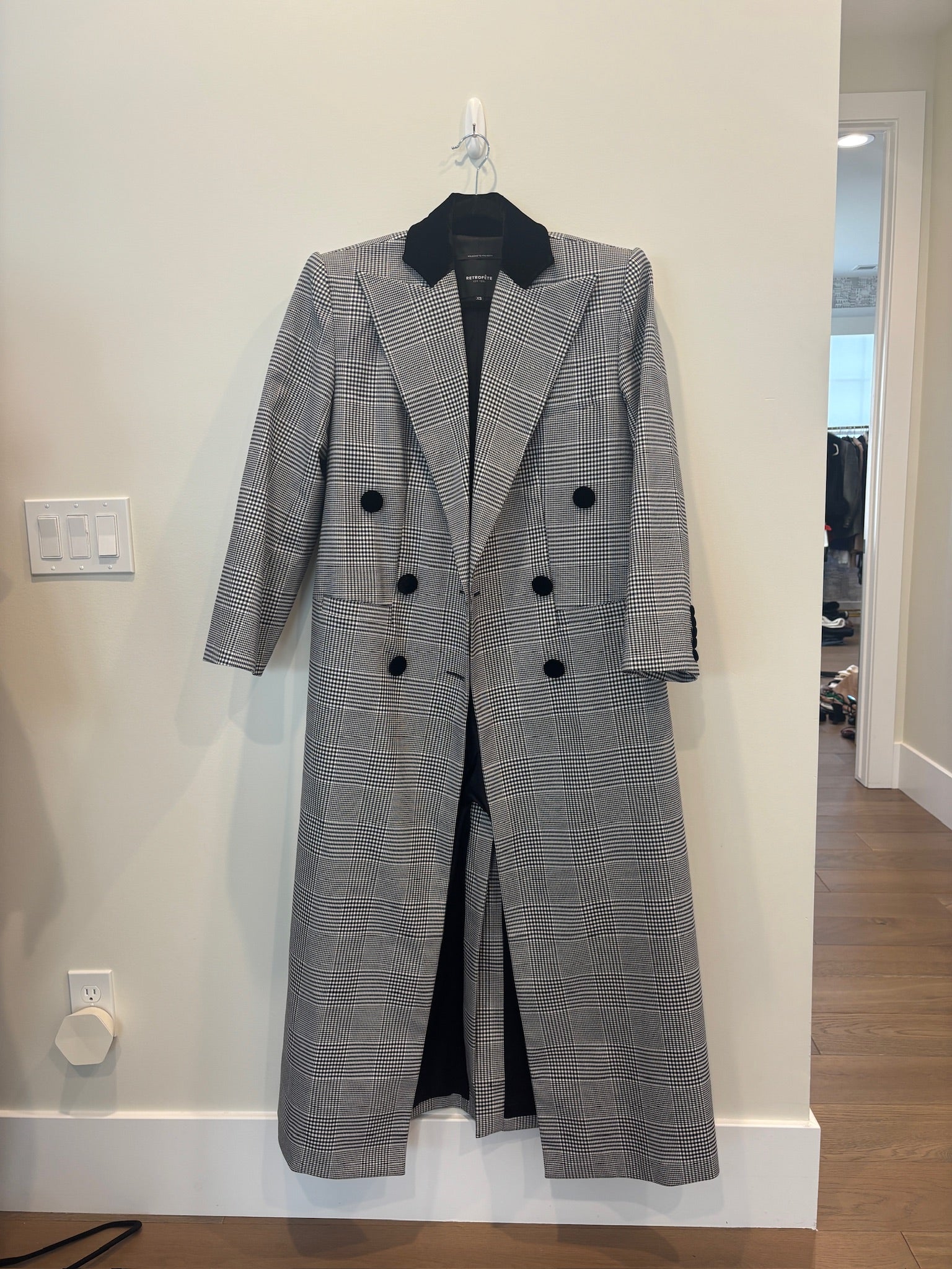Black and White Plaid Long Coat