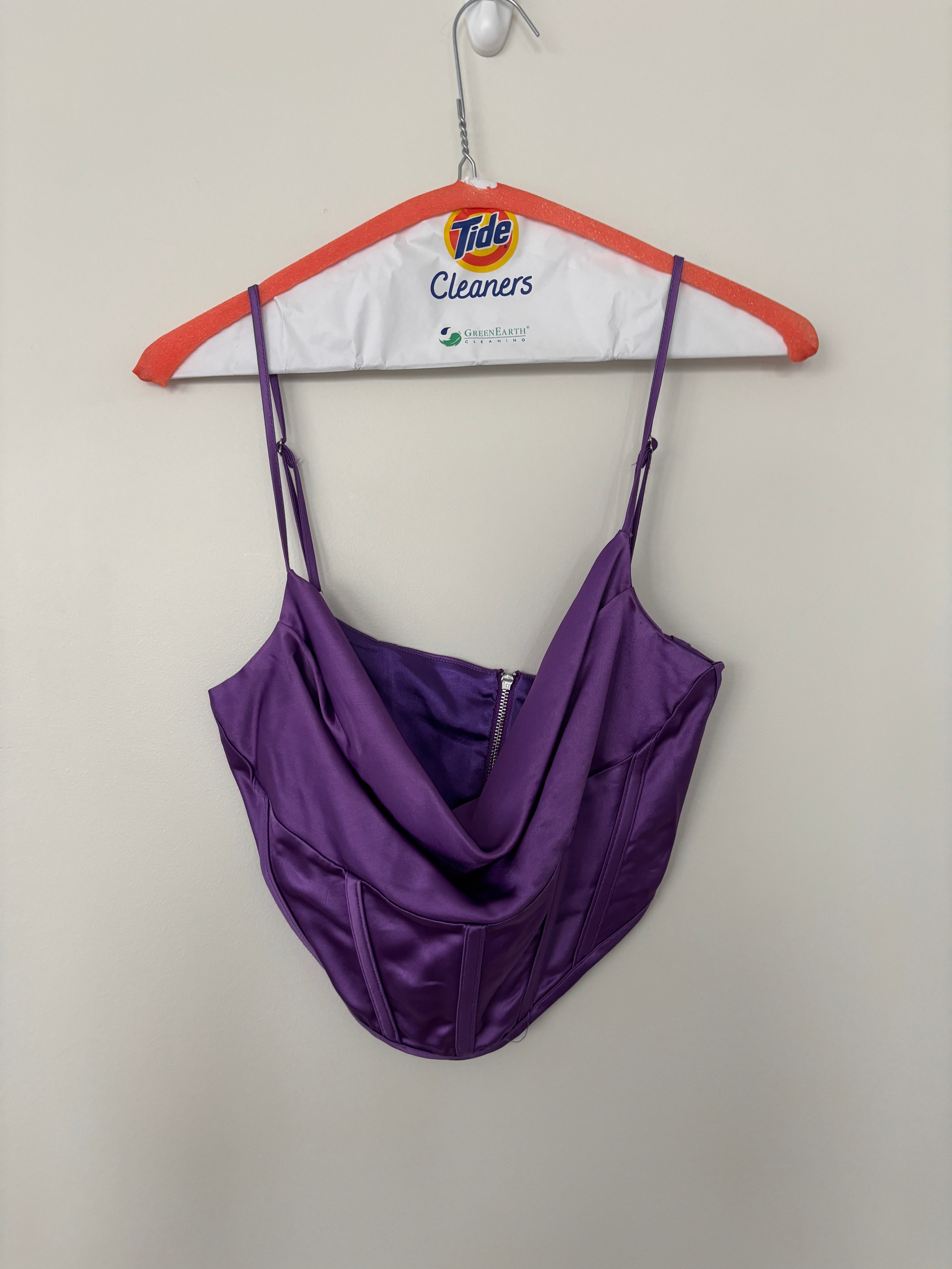 Purple Satin Corset, Top, and Pants Set