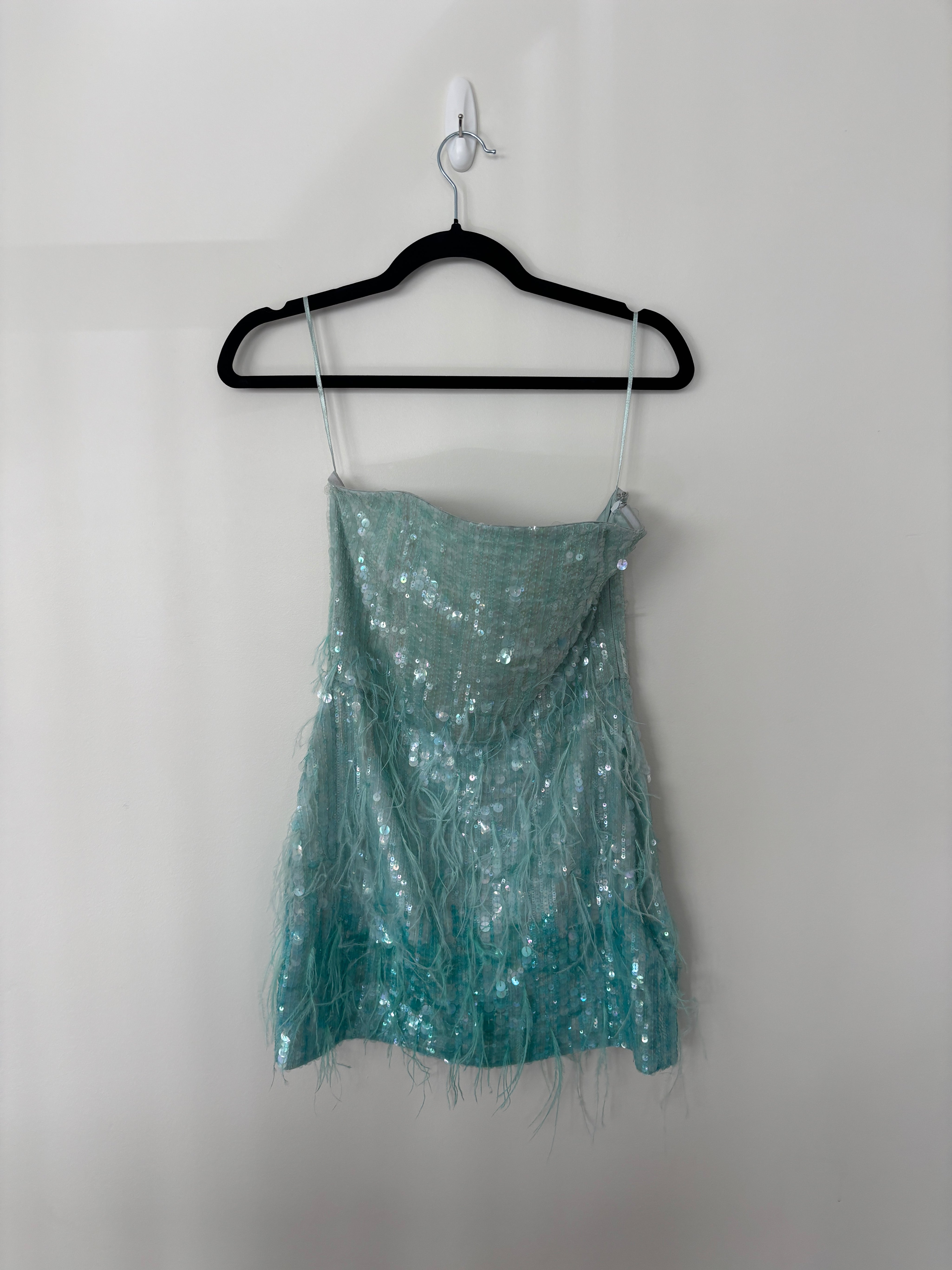 Teal Sequin and Feather Dress