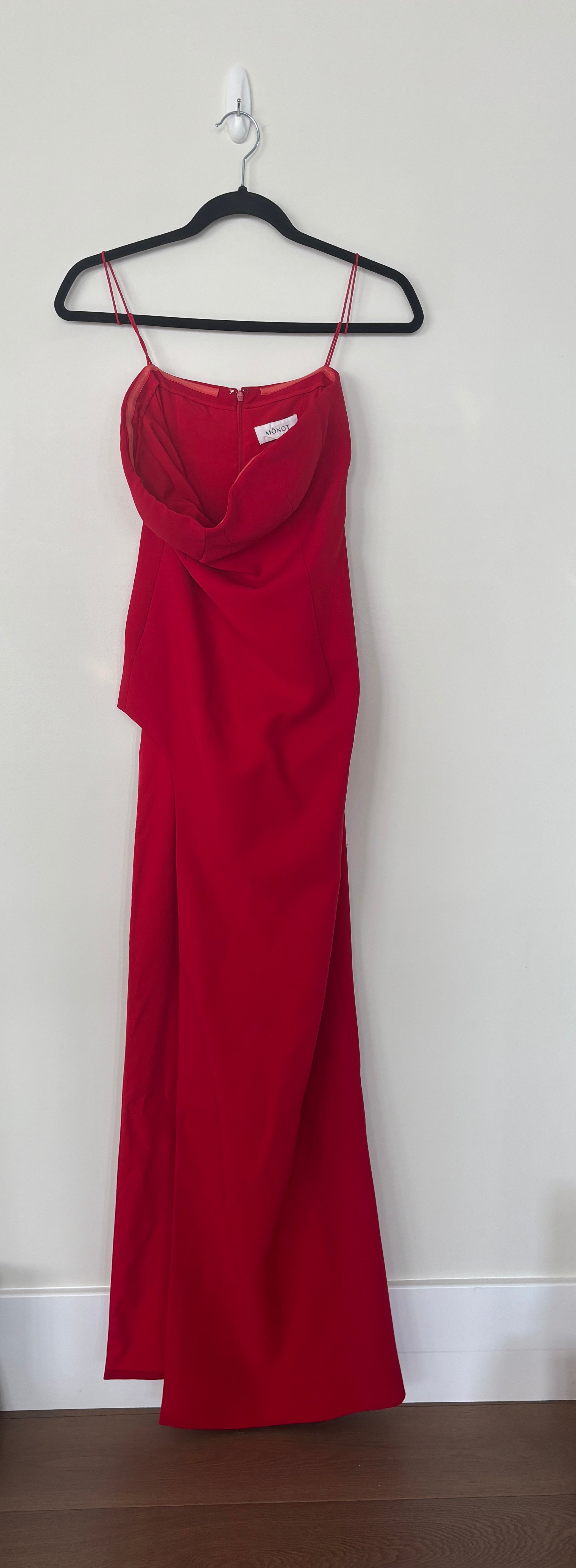 Red Strapless Slit Dress
