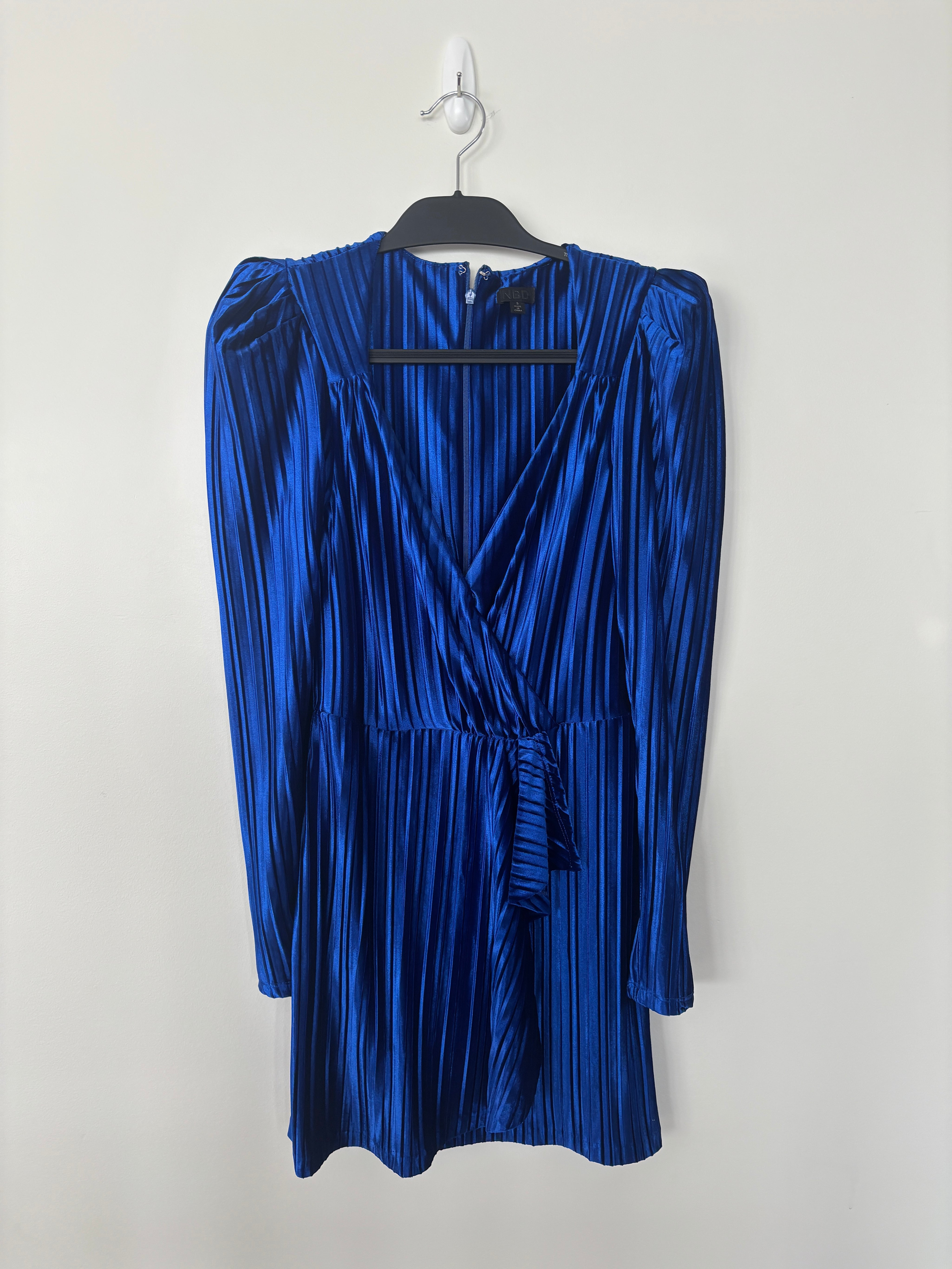 Blue Long Sleeve V-Neck Dress