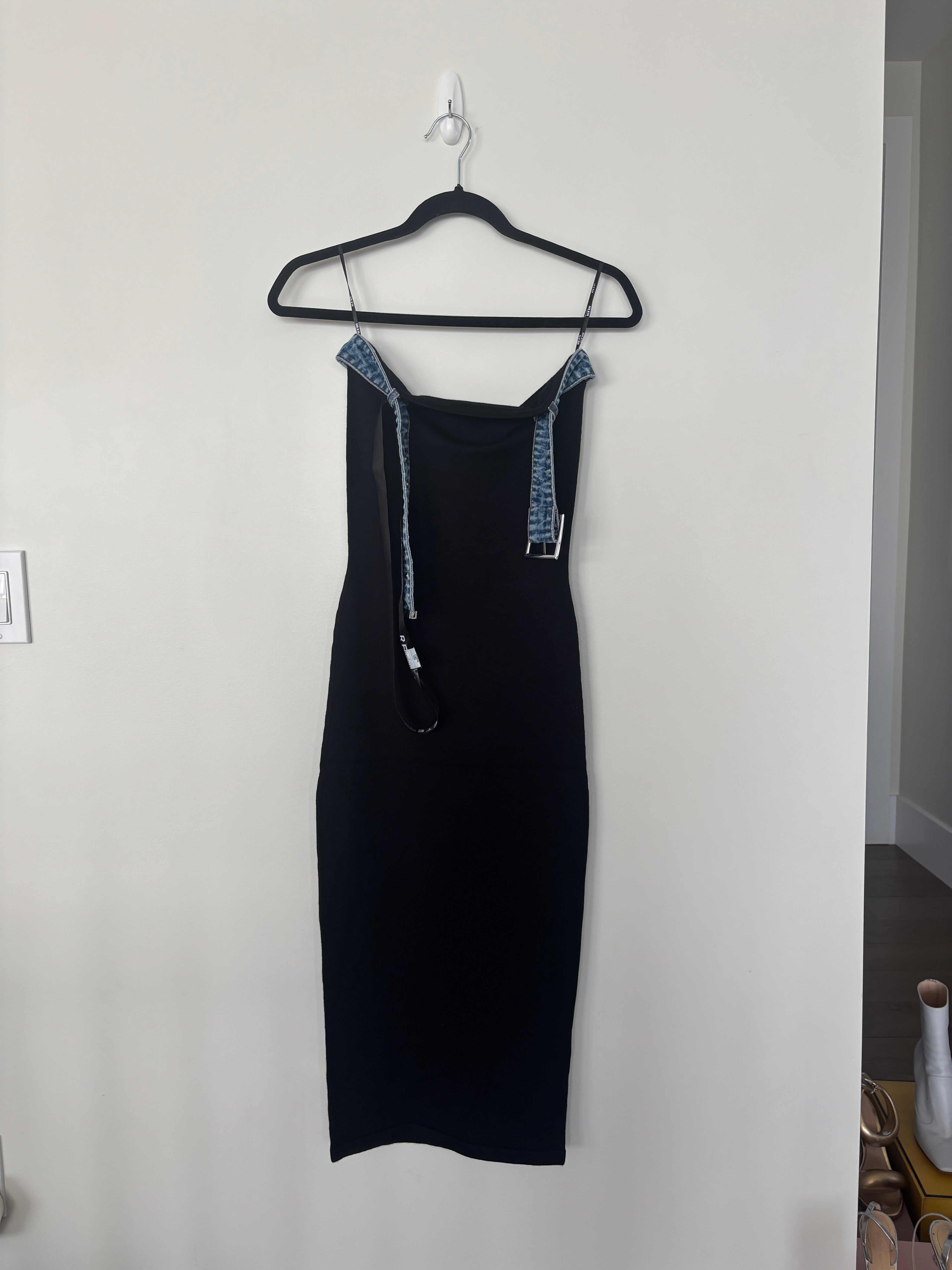 Black and Denim Strapless Midi Dress