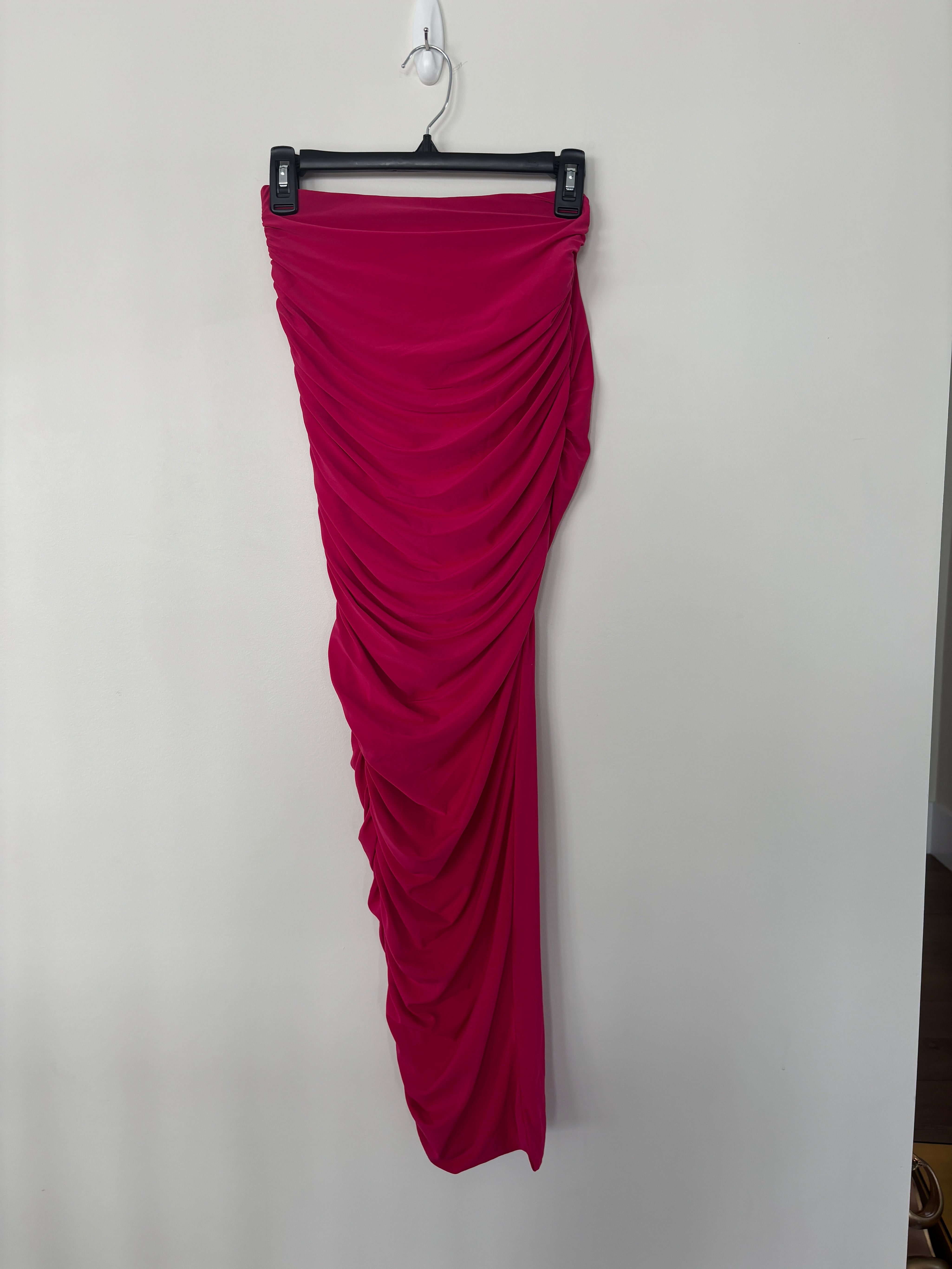 Ruched Strapless Magenta Midi Dress