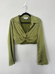 Green Satin Blouse and Skirt Set