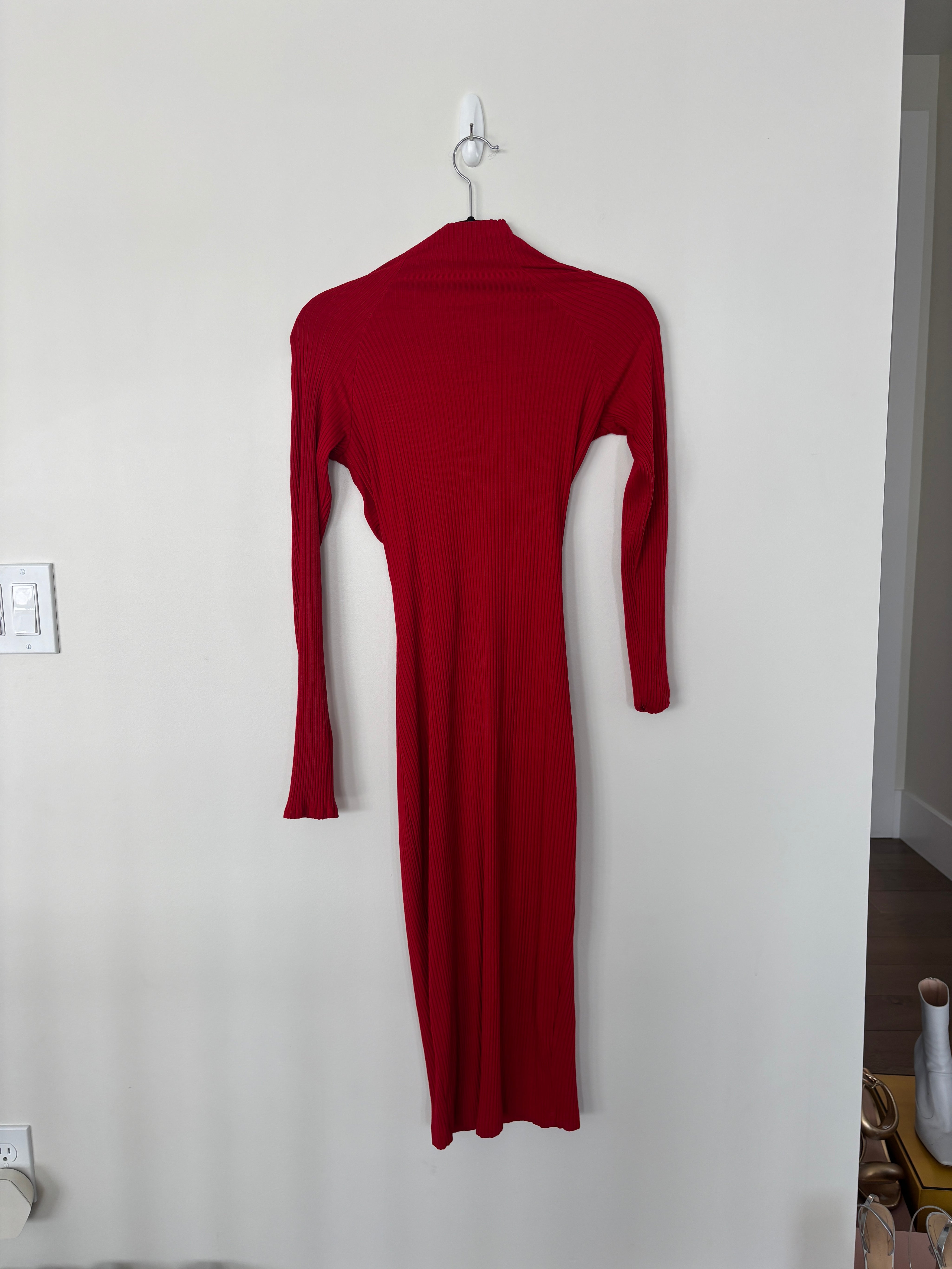 Red Cutout Back Sweater Dress