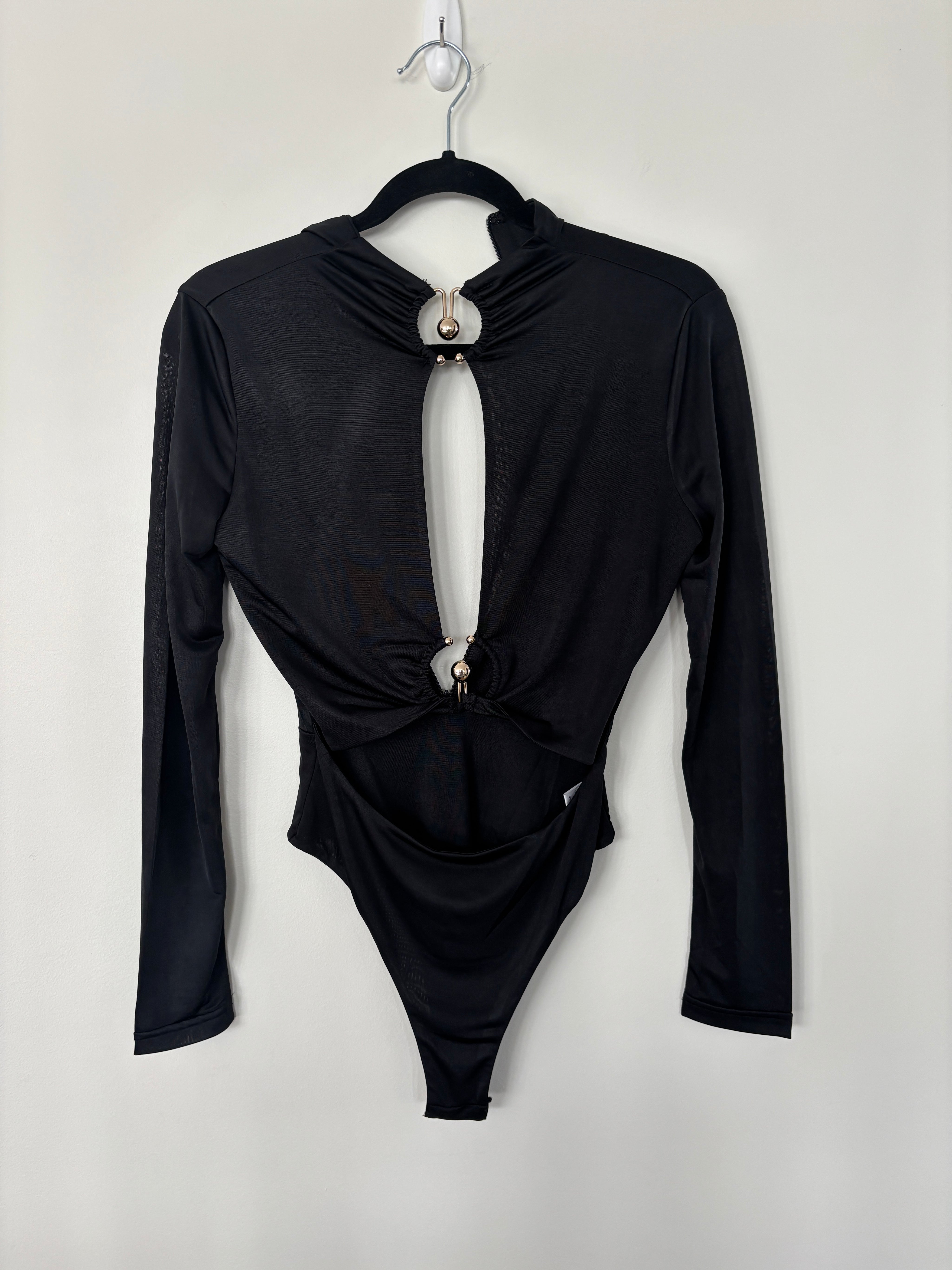Black Cut Out Body Suit with Rings