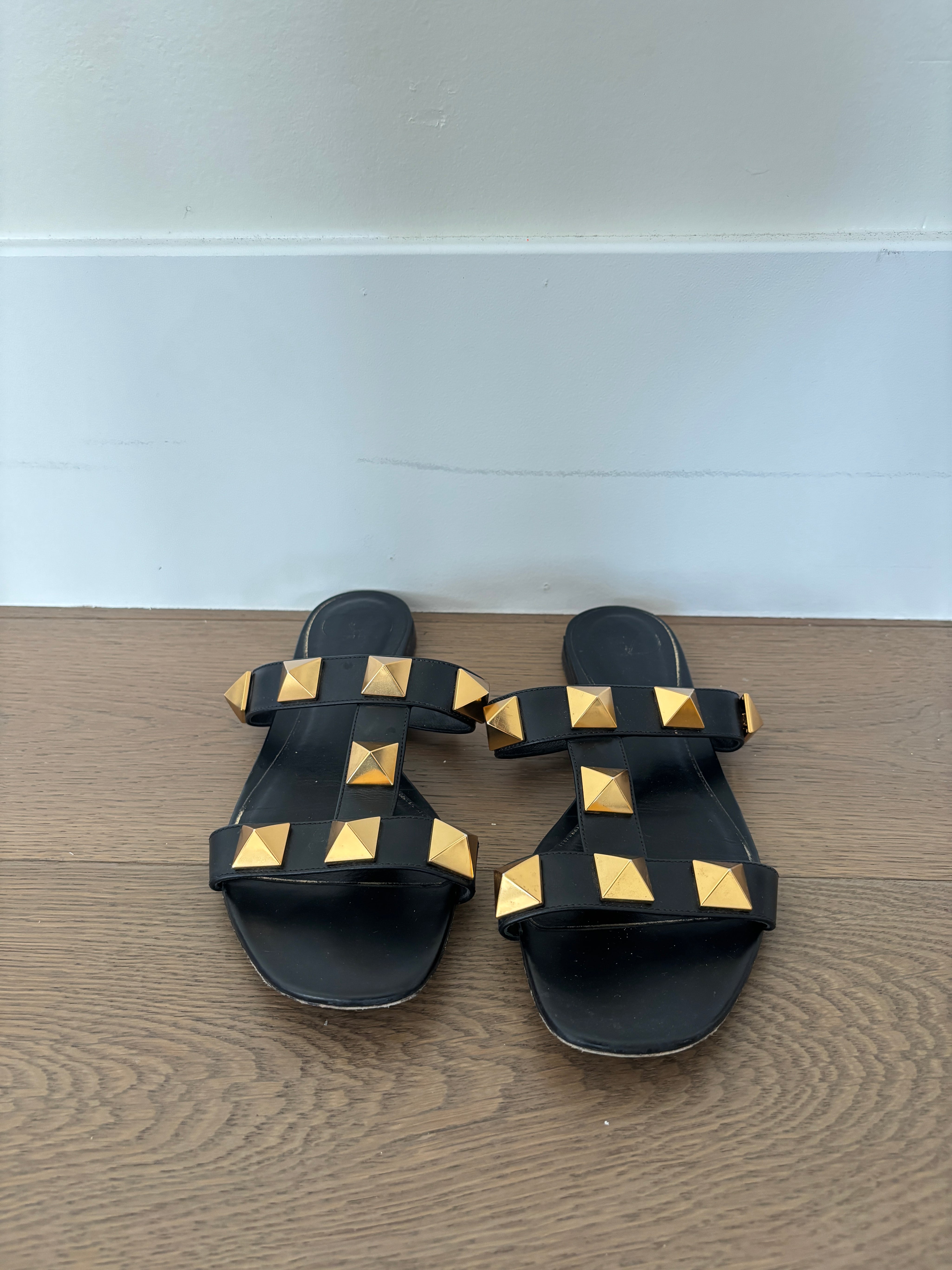 Black and Gold Studded Sandals