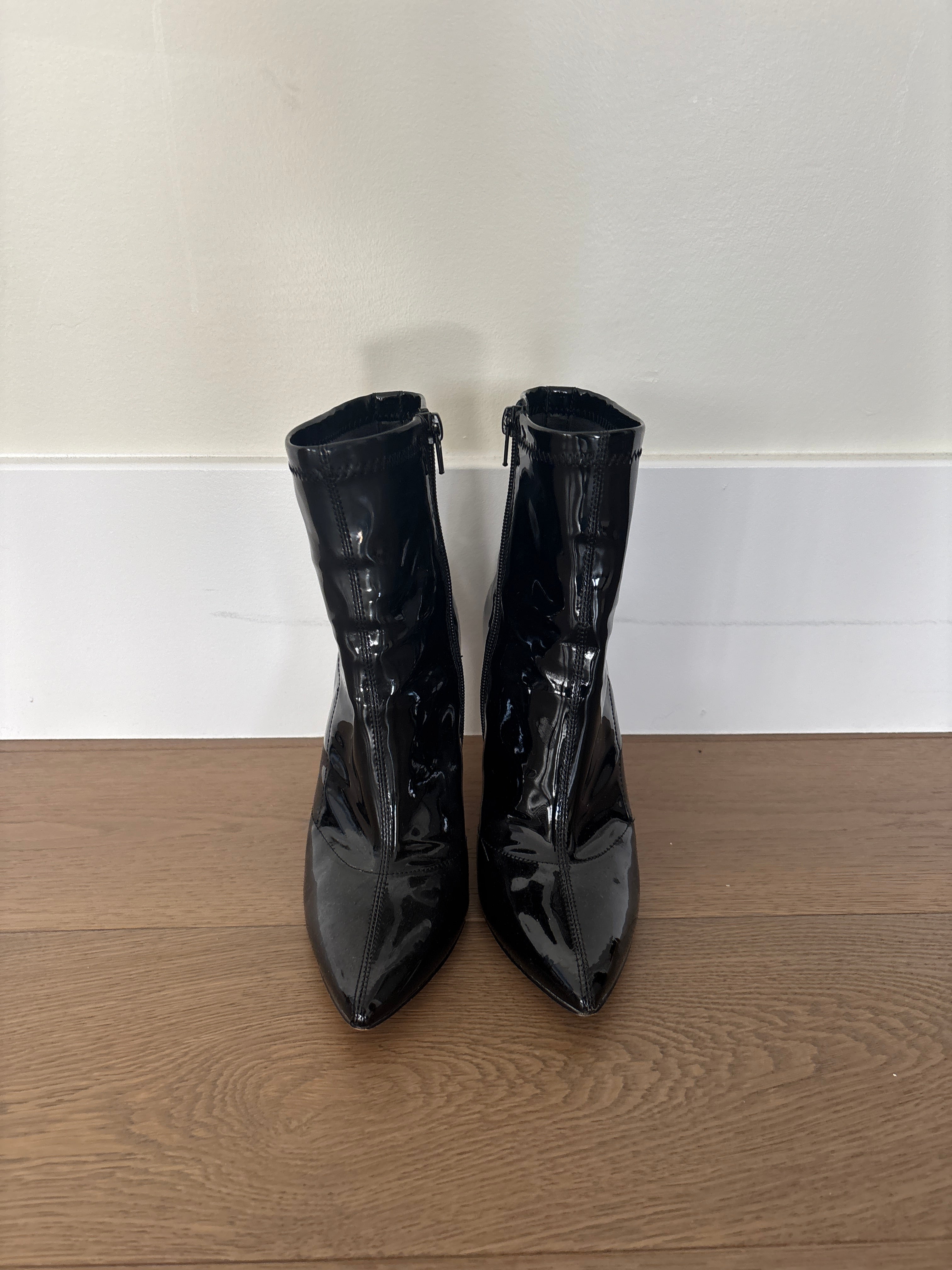 Black Leather Heel Booties