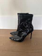 Black Leather Heel Booties