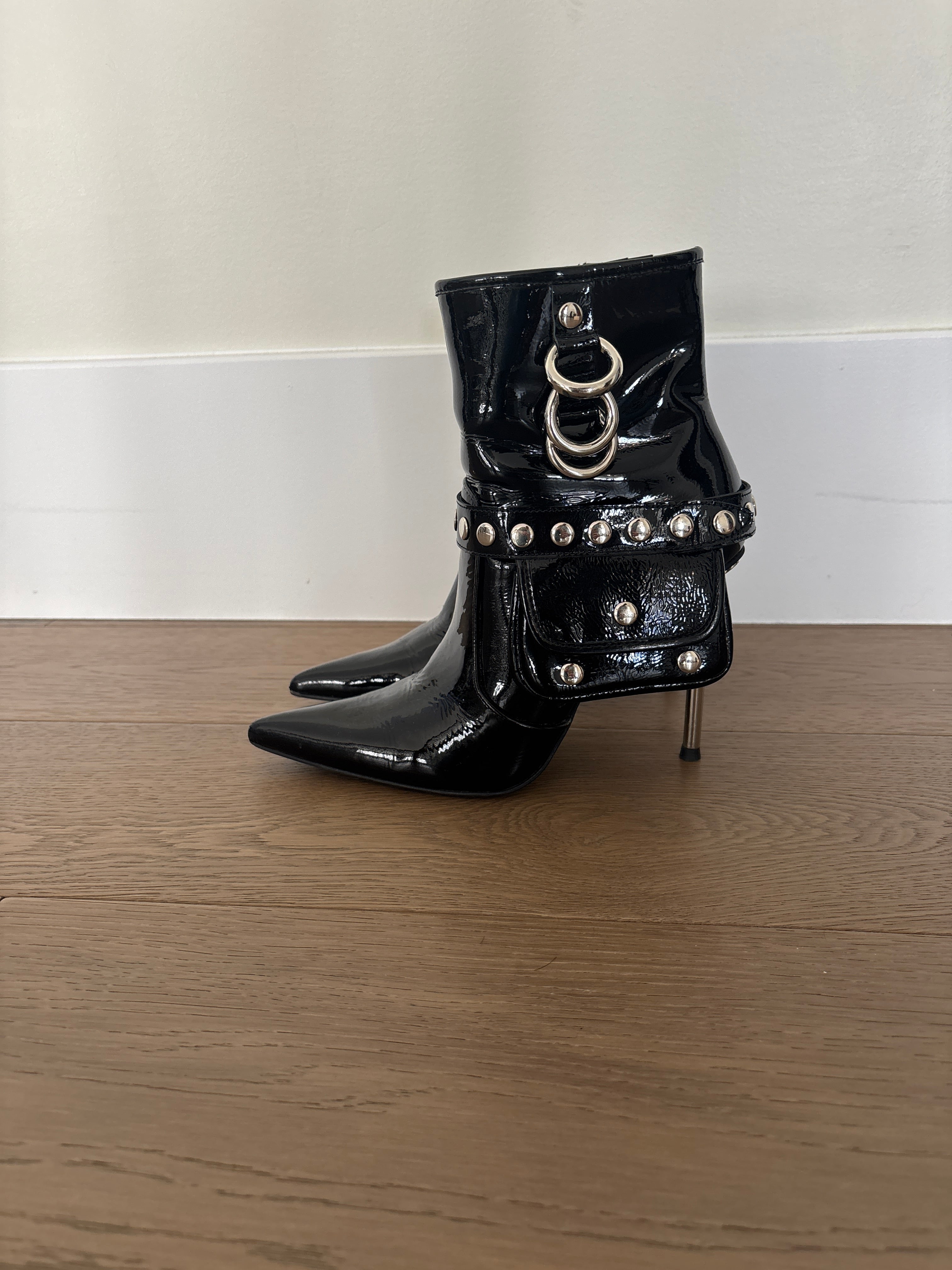 Black Studded Heel Booties