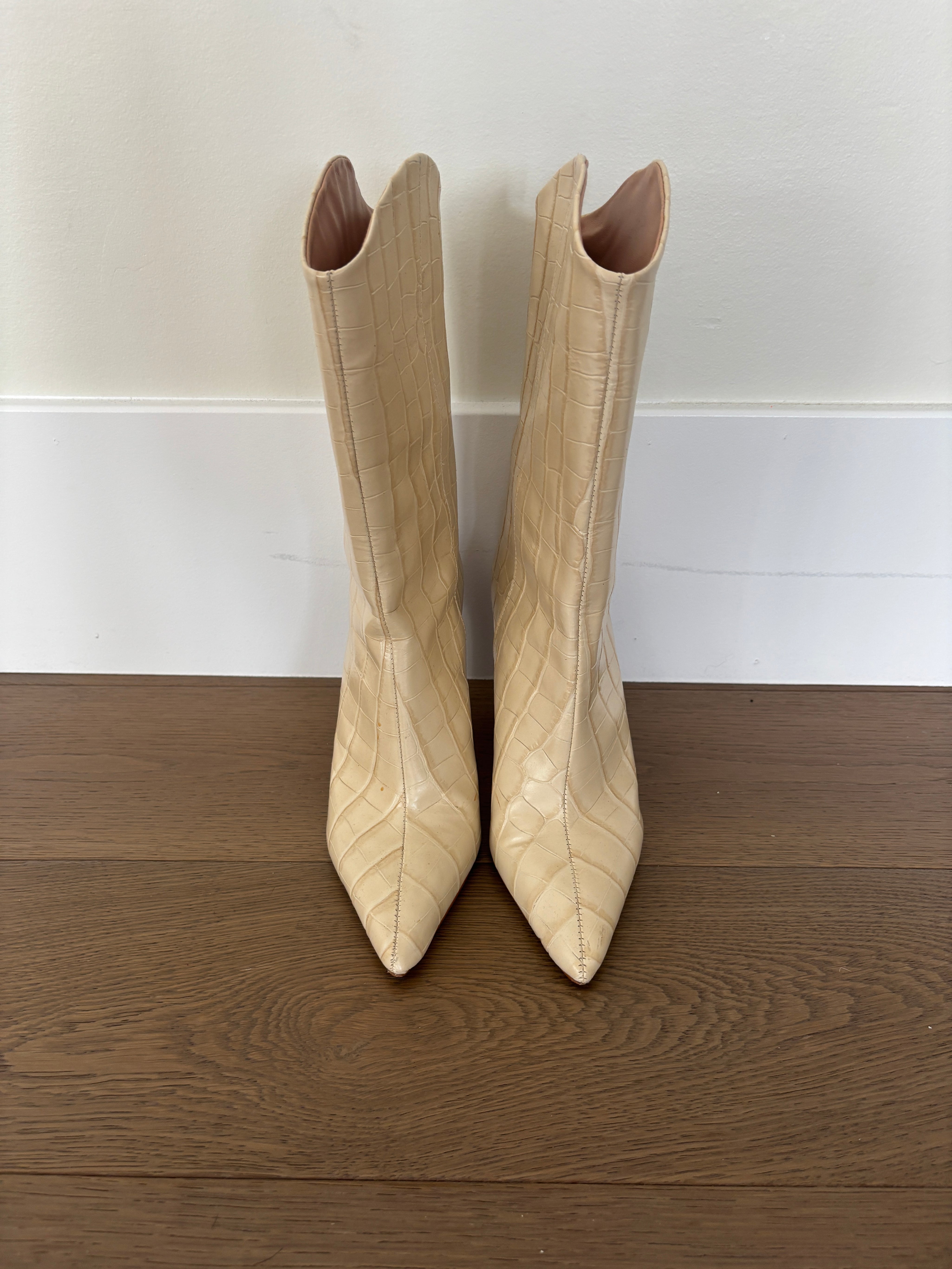 Cream Snaky Print Cowboy Boots