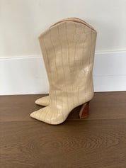 Cream Snaky Print Cowboy Boots